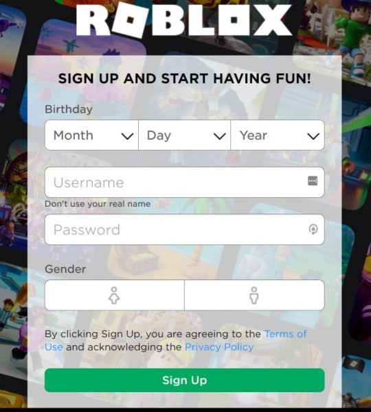 Roblox New Sign Up
